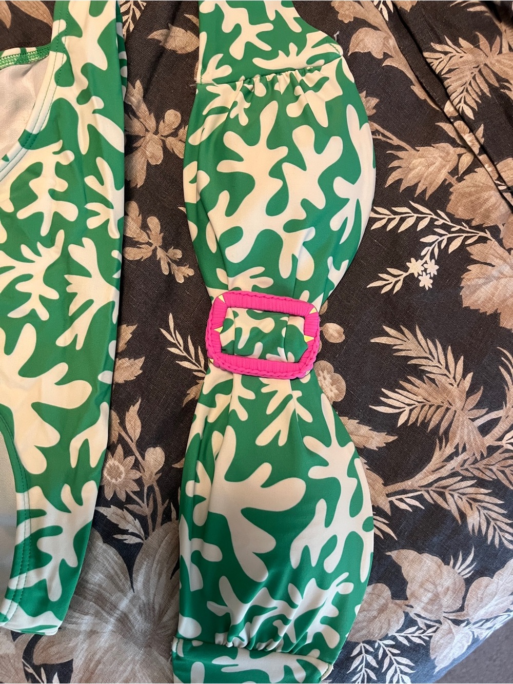 Boden Size Small Green & White Coral Print Bikini with Pink Buckle - Picture 3 of 3